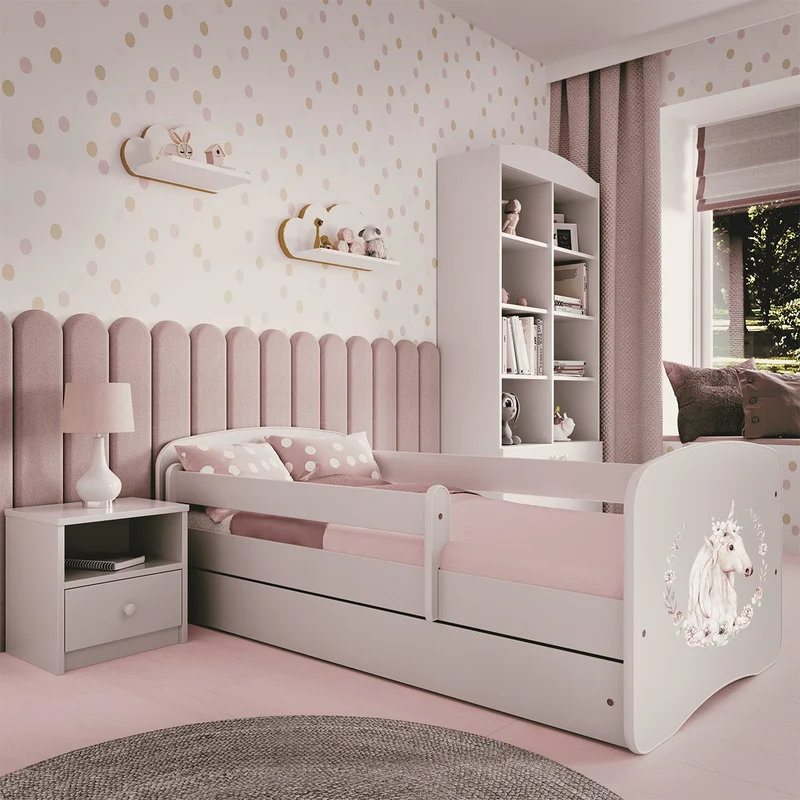 Lit 80x160 sommier et tiroir inclus Kocot Kids Babydream Licorne - Blanc