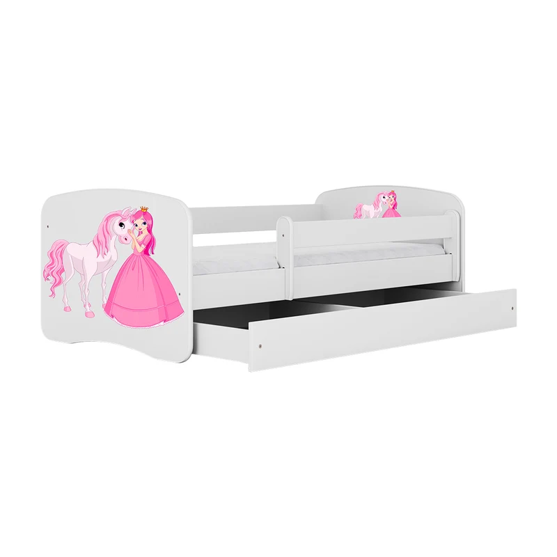 Lit 80x160 sommier et tiroir inclus Kocot Kids Babydream La princesse et le cheval - Blanc