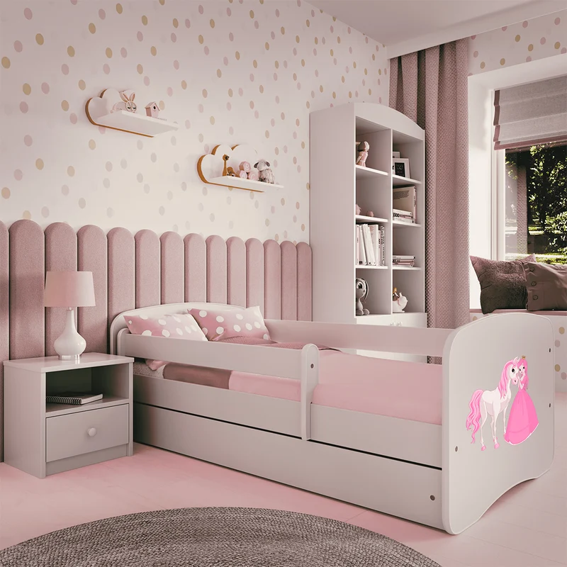 Lit 80x160 sommier et tiroir inclus Kocot Kids Babydream La princesse et le cheval - Blanc