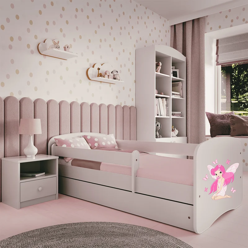 Lit 80x160 sommier et tiroir inclus Kocot Kids Babydream La fée aux papillons - Blanc