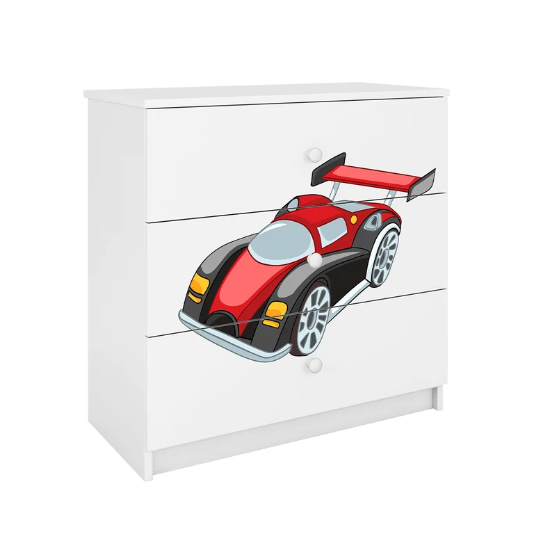 Commode 3 tiroirs Kocot Kids Babydream Voiture de course - Blanc
