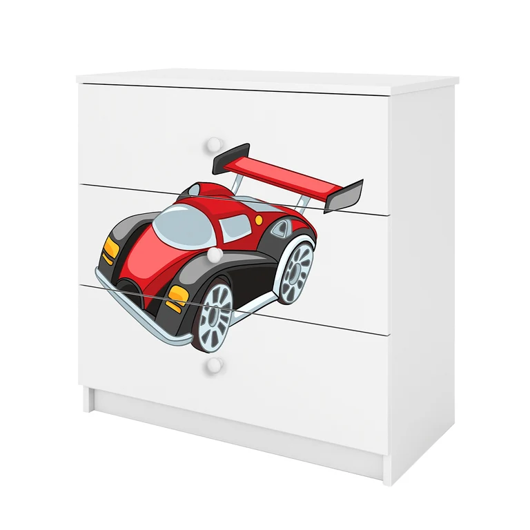 Commode 3 tiroirs Kocot Kids Babydream Voiture de course - Blanc
