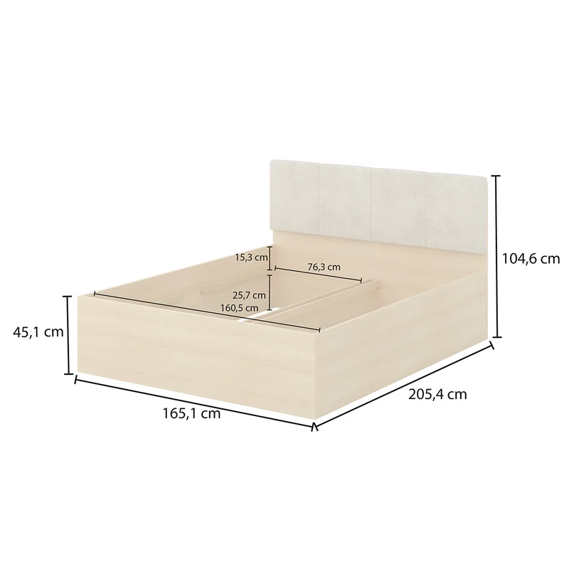 Lit 160x200 sommier inclus Téana Bois et Beige