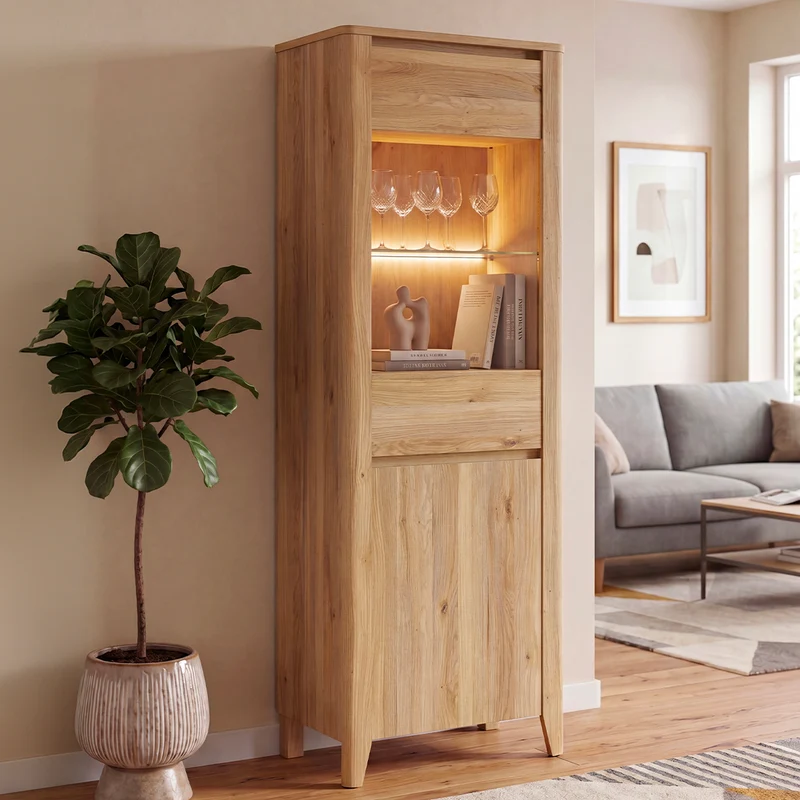 Vitrine 2 portes LED inclus Samara Bois