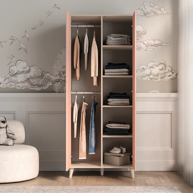 Armoire 2 portes Alycia Beige et Rose