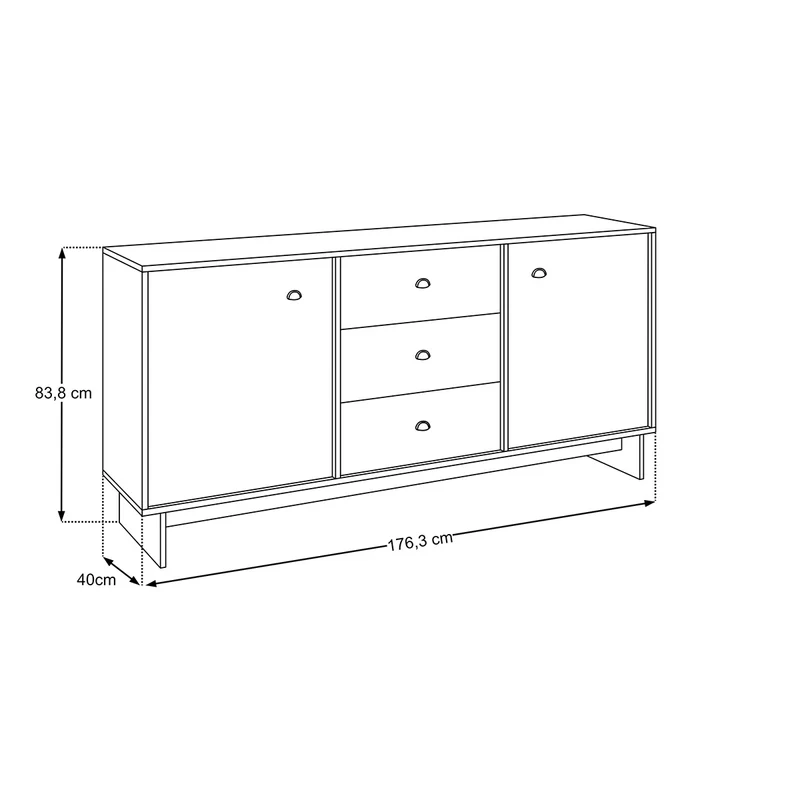 Buffet 2 portes 3 tiroirs Riyo Bois foncé