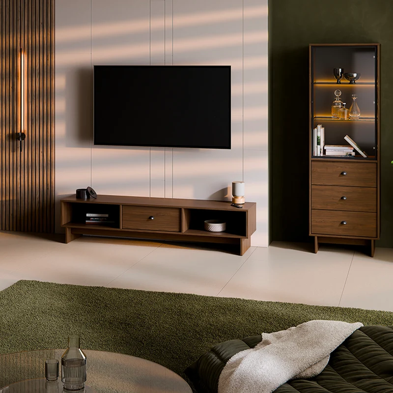 Meuble TV 1 tiroir 176 cm Riyo Bois foncé