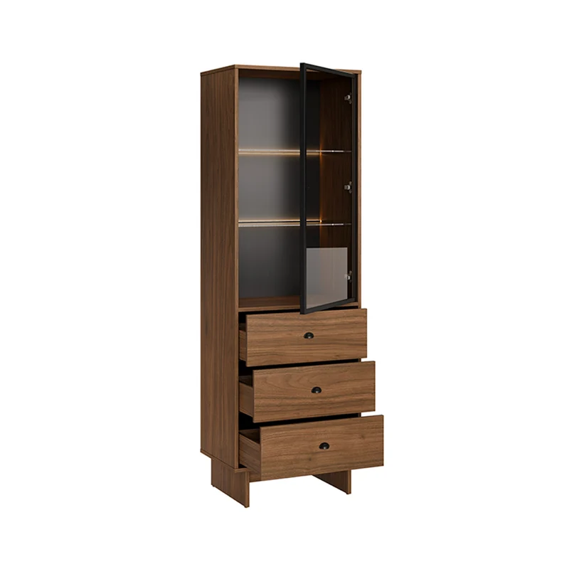 Vitrine 1 porte 3 tiroirs Riyo Bois foncé