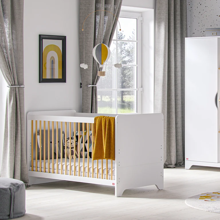 Lit bébé évolutif Vox Leaf - Blanc et bois