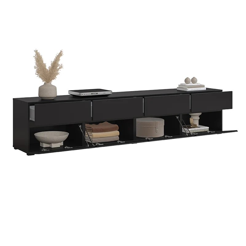 Meuble TV 4 portes 225 cm Lilia Noir