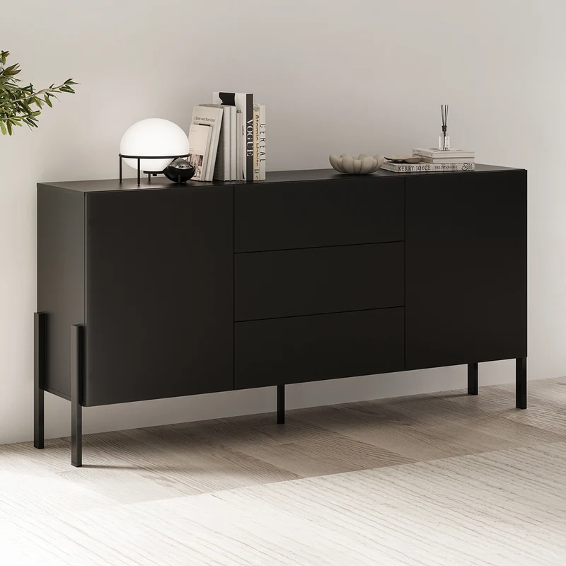 Buffet long 2 portes 3 tiroirs Bérénice Noir