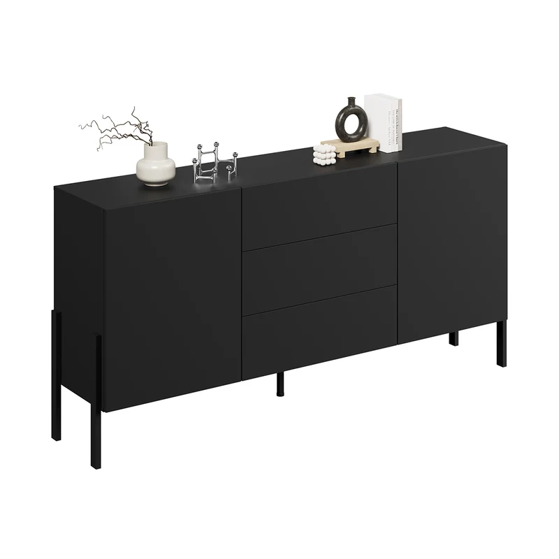 Buffet long 2 portes 3 tiroirs Bérénice Noir