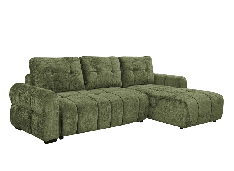 Canapé d'angle convertible avec coffre en velours chiné vert olive MAHLONE - Angle droit