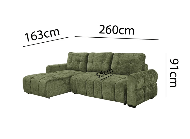 Canapé d'angle convertible avec coffre en velours chiné vert olive MAHLONE - Angle gauche