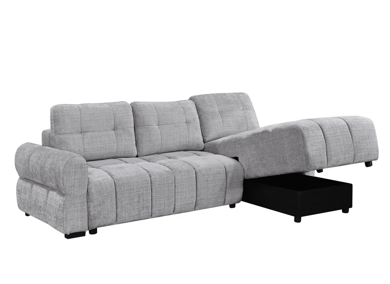 Canapé d'angle convertible avec coffre en velours chiné gris MAHLONE - Angle droit