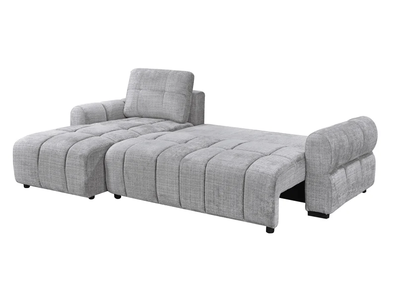 Canapé d'angle convertible avec coffre en velours chiné gris MAHLONE - Angle gauche