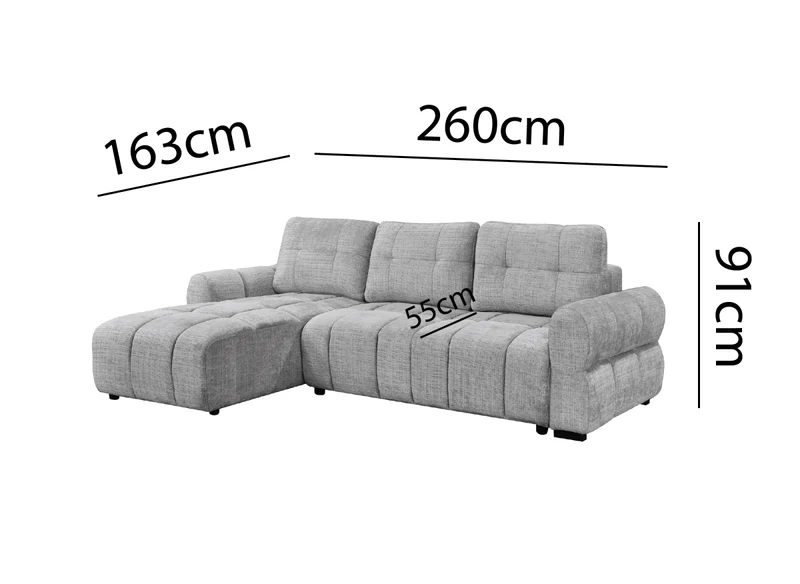 Canapé d'angle convertible avec coffre en velours chiné gris MAHLONE - Angle gauche