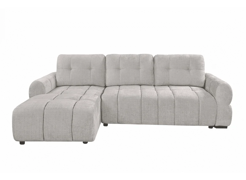 Canapé d'angle convertible avec coffre en velours chiné beige MAHLONE - Angle gauche