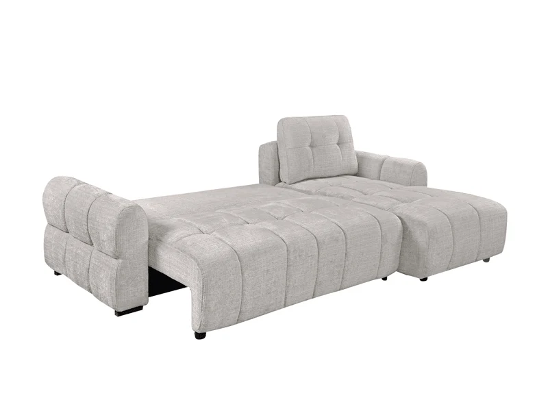 Canapé d'angle convertible avec coffre en velours chiné beige MAHLONE - Angle droit
