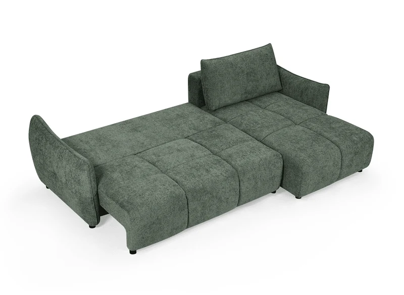 Canapé d'angle convertible et réversible en velours chiné vert olive MYSA