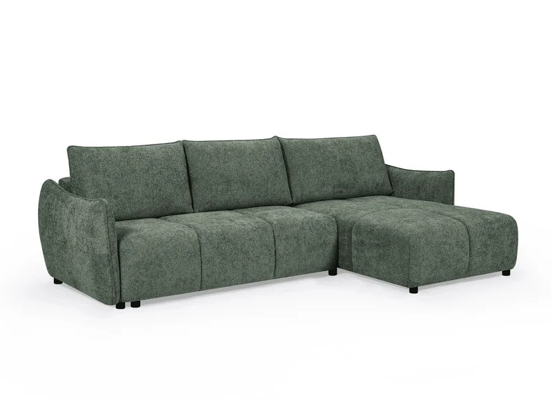 Canapé d'angle convertible et réversible en velours chiné vert olive MYSA