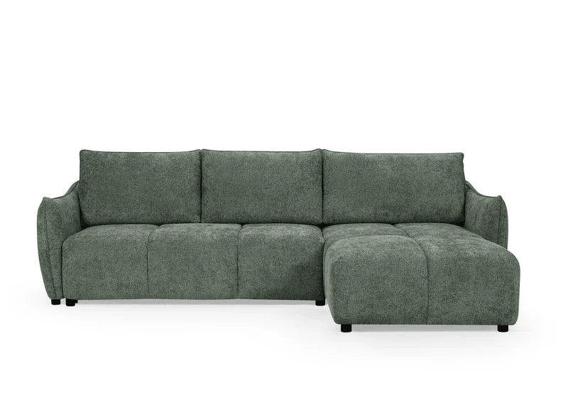 Canapé d'angle convertible et réversible en velours chiné vert olive MYSA