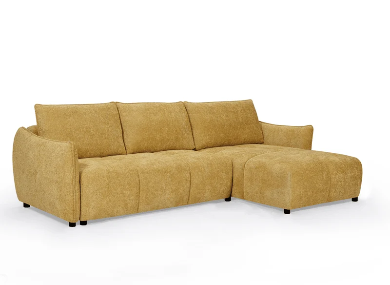 Canapé d'angle convertible et réversible en velours chiné jaune MYSA