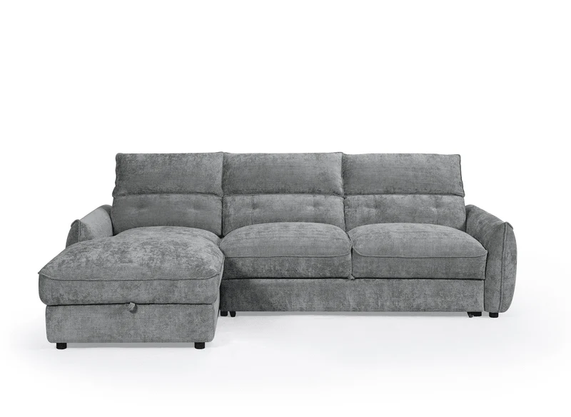 Canapé d'angle convertible avec coffre de rangement en velours chiné gris SAMINA - Angle gauche