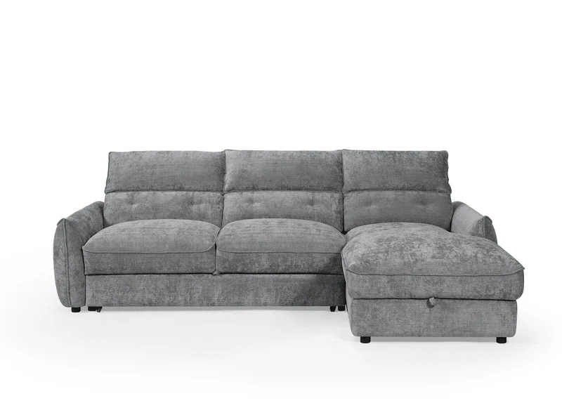 Canapé d'angle convertible avec coffre de rangement en velours chiné gris SAMINA - Angle droit