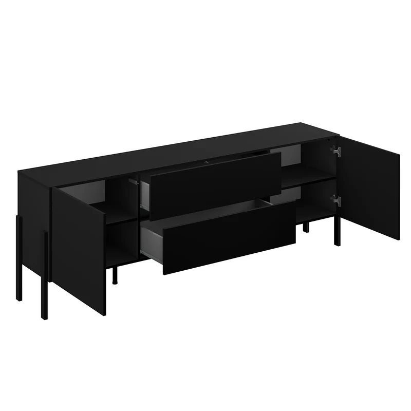 Meuble TV 2 portes 2 tiroirs 200 cm Bérénice Noir