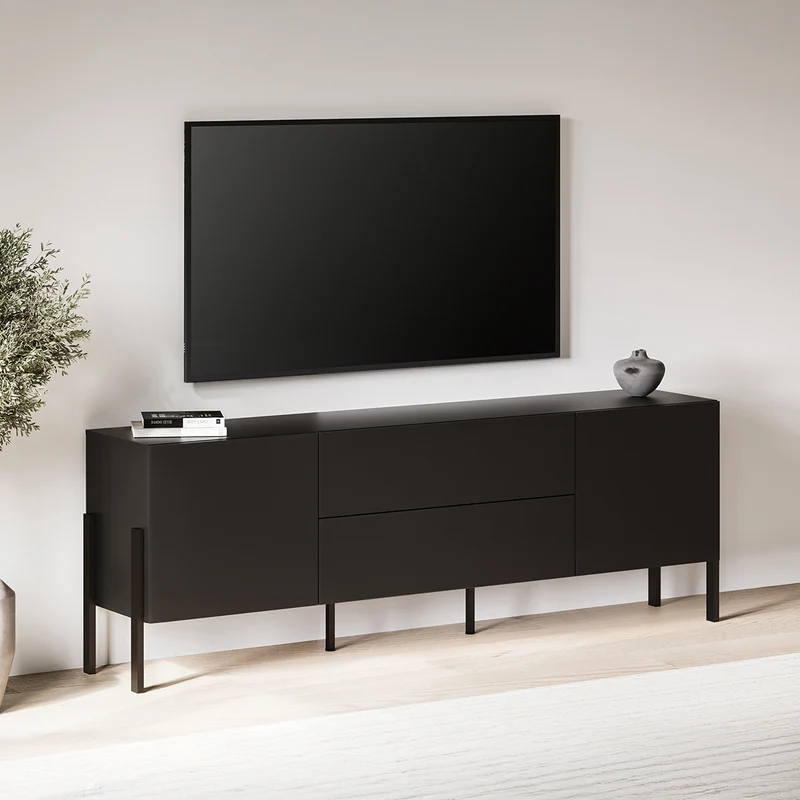 Meuble TV 2 portes 2 tiroirs 200 cm Bérénice Noir
