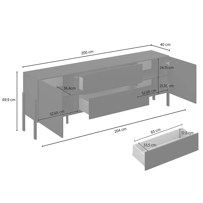 Meuble TV 2 portes 2 tiroirs 200 cm Bérénice Noir