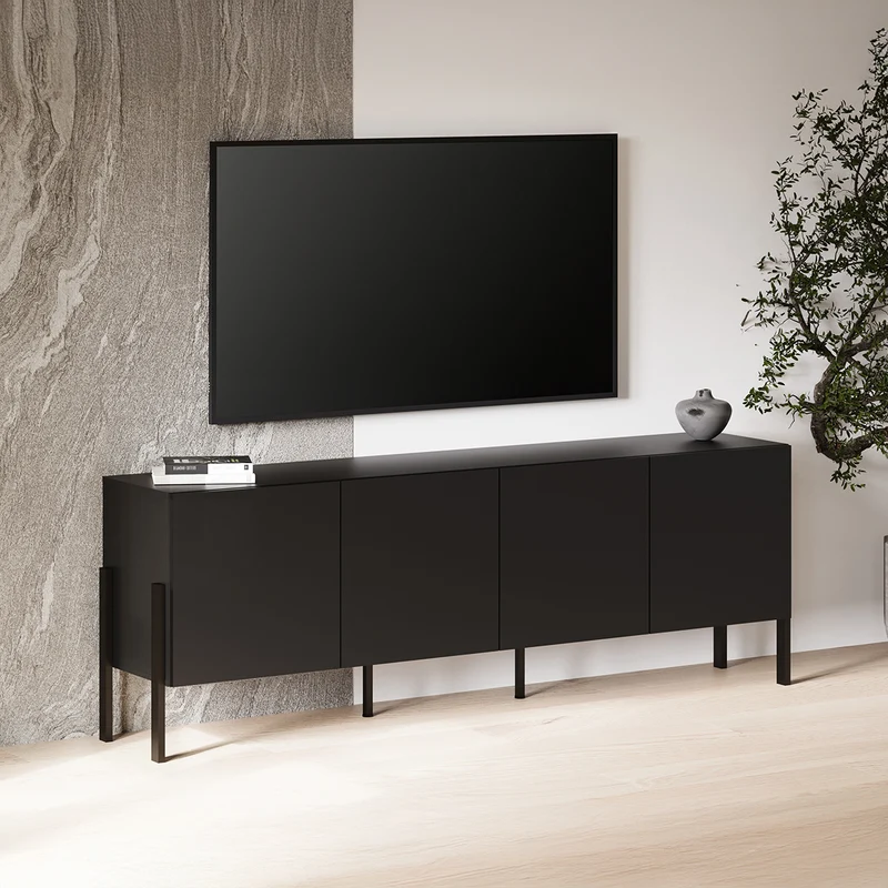 Meuble TV 4 portes 200 cm Bérénice Noir