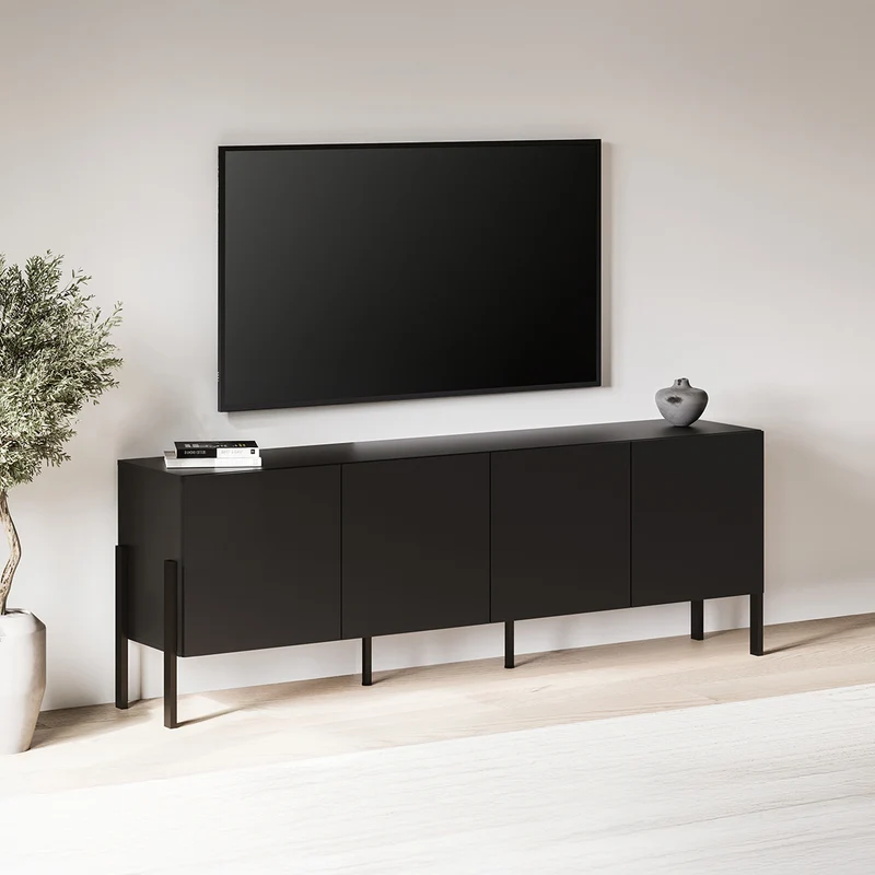Meuble TV 4 portes 200 cm Bérénice Noir