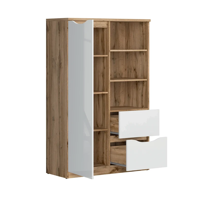Petite armoire 1 porte 2 tiroirs June Blanc et Bois