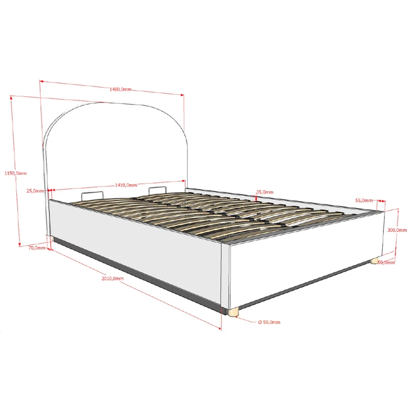 Lit coffre 140x200 sommier inclus Vipack Moon Blanc