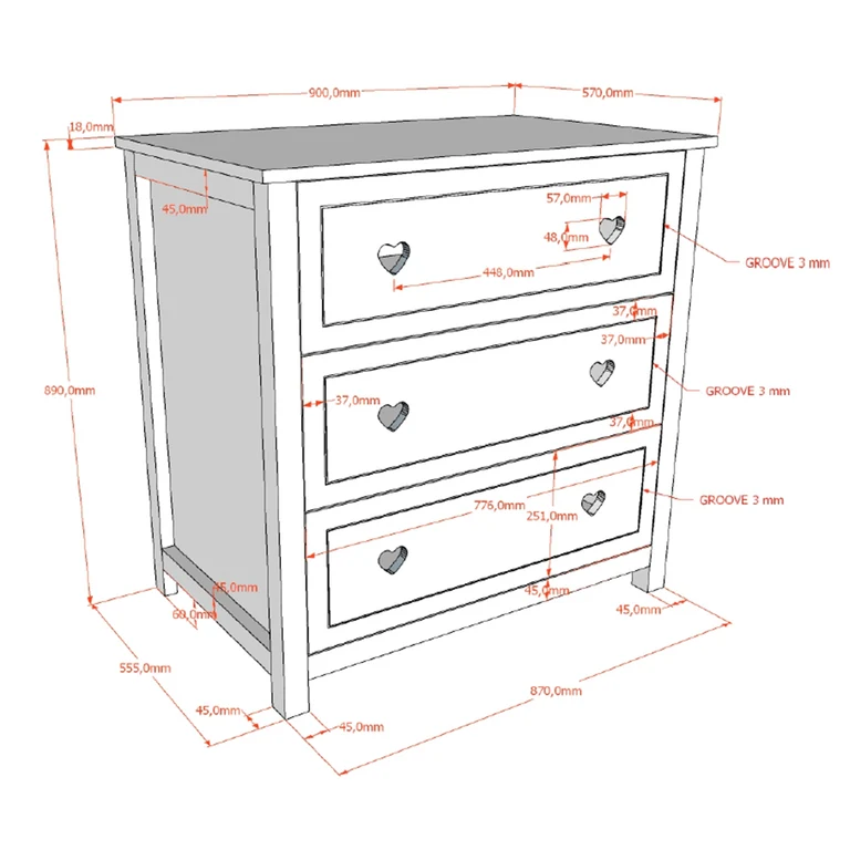 Commode 3 tiroirs Vipack Amori Blanc