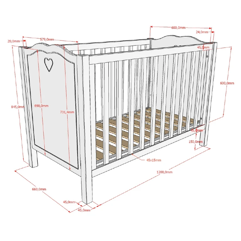 Lit bébé 60x120 et commode à langer Vipack Amori Blanc