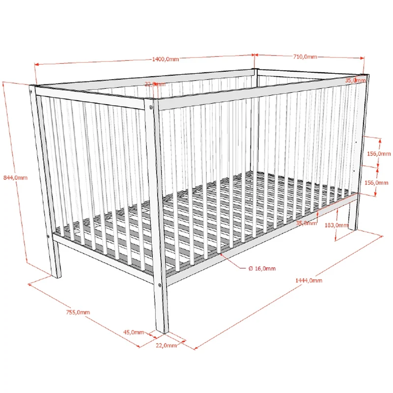 Lit évolutif 70x140 et Table à langer Vipack Meryl Bois