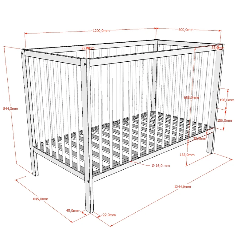 Lit bébé 60x120 et Table à langer Vipack Meryl Bois