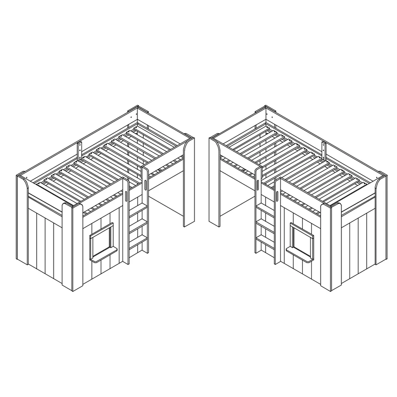 Lit cabane mi-hauteur 90x200 sommier inclus Vipack Reno Blanc