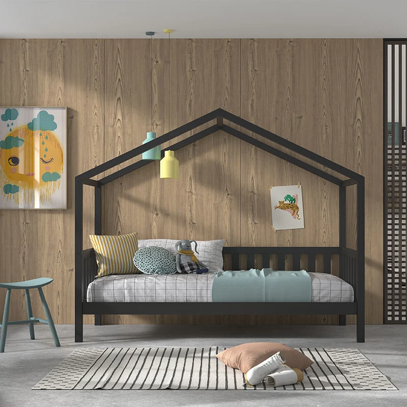 Lit cabane 90x200 sommier inclus Vipack Dallas Anthracite