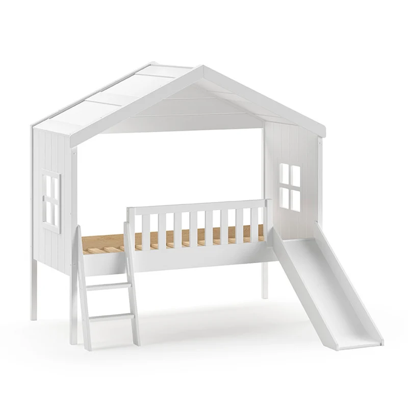 Lit cabane 90x200 toboggan sommier inclus Vipack Housebed Blanc