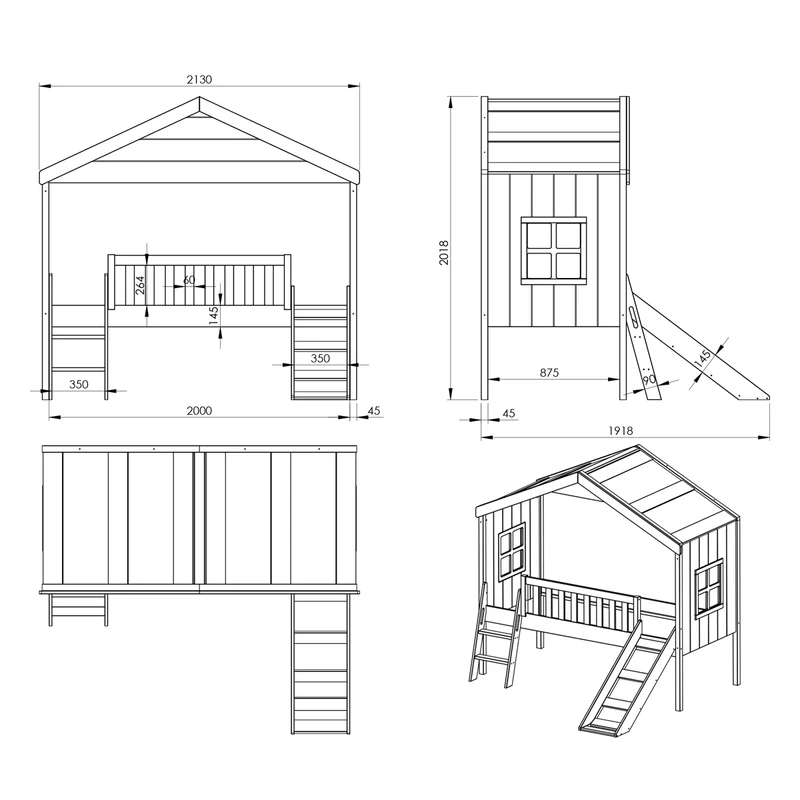 Lit cabane 90x200 toboggan sommier inclus Vipack Housebed Blanc