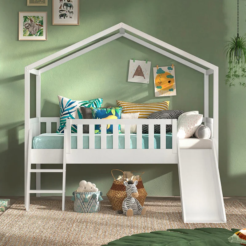 Lit cabane 90x200 toboggan sommier inclus Vipack Dallas Blanc