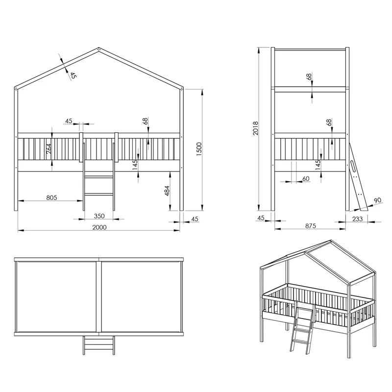 Lit cabane 90x200 sommier inclus Vipack Dallas Blanc