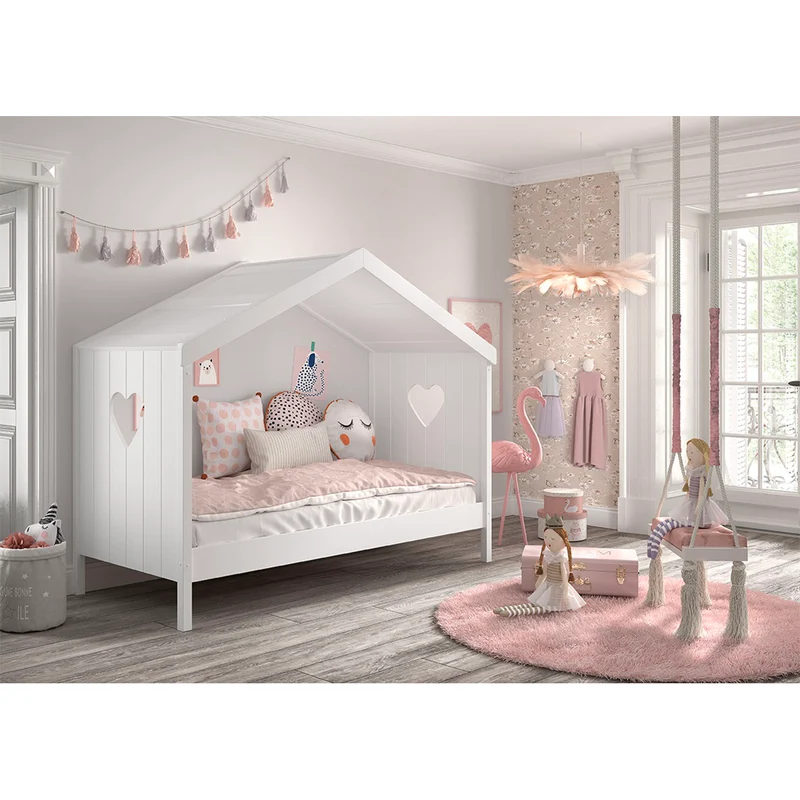 Lit cabane ouvert 90x200 sommier inclus Vipack Amori Blanc