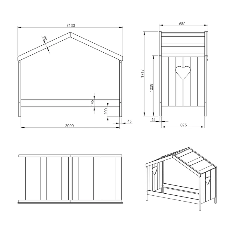 Lit cabane ouvert 90x200 sommier inclus Vipack Amori Blanc