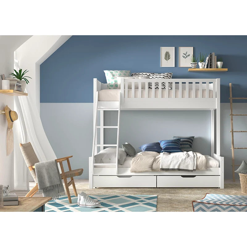 Lit superposé 90-140x200 sommiers et tiroirs inclus Vipack Scott Blanc