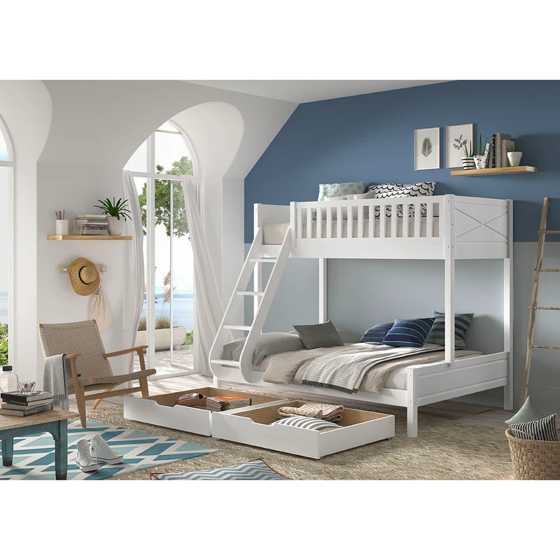 Lit superposé 90-140x200 sommiers et tiroirs inclus Vipack Scott Blanc